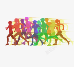 跑马拉松的彩色跑步的运动员剪影高清图片