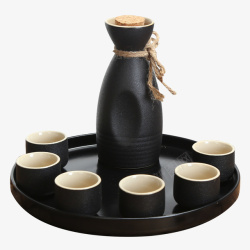黑色酒杯日式分酒器陶瓷酒杯高清图片