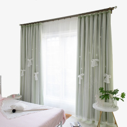 卧室窗帘效果图隔热双层蕾丝窗帘高清图片