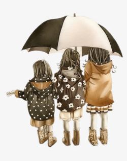 2017雨伞下的三姐妹素材
