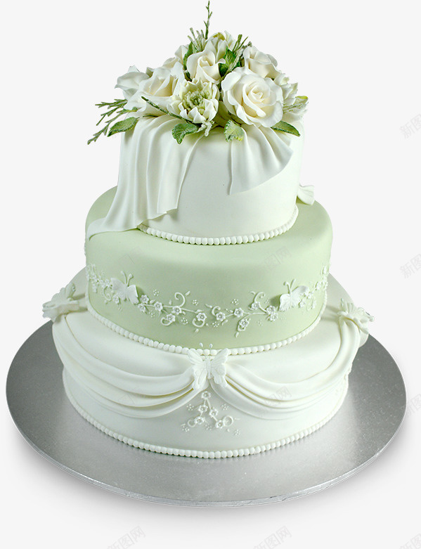 白色玫瑰浪漫蛋糕png免抠素材_新图网 https://ixintu.com 婚礼蛋糕素材 浪漫婚礼素材 玫瑰点缀 白色 白色奶油 镶花风格