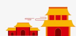 手绘中国风古建筑素材