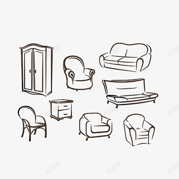 各类家具简笔画png免抠素材_新图网 https://ixintu.com 各类家具简笔画 家居简笔画 床 手绘图 沙发 衣柜