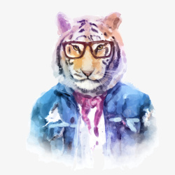 多彩服装手绘水彩彩绘动物老虎服装矢量图高清图片