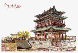 平遥古城双林寺手绘建筑高清图片