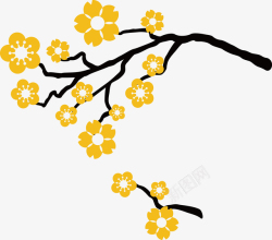 金色枫花扁平化树枝上的金色梅花矢量图高清图片