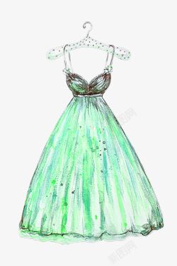 婚礼裙子绿色手绘卡通婚纱裙高清图片