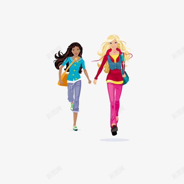 跑步的俩个女孩两人同行png免抠素材_新图网 https://ixintu.com 两个人 两人同行 出行 散步 旅行 海报设计底纹 跑步的俩个女孩 逛街