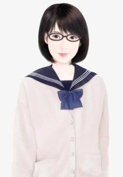 戴眼镜的短发水手服女学生素材