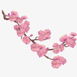 粉红花枝手绘桃花节桃花花枝高清图片