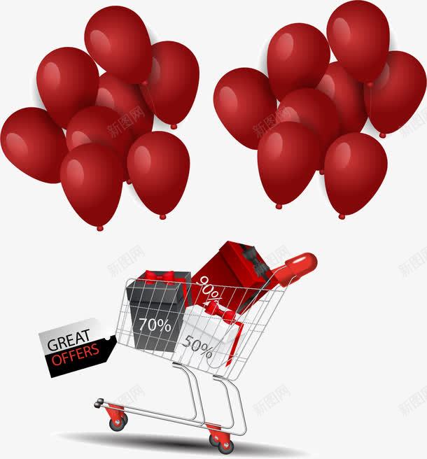 手绘购物车里的礼盒png免抠素材_新图网 https://ixintu.com 促销 大礼包 手绘 礼盒 红色的气球 装饰 购物车 超市的购物车