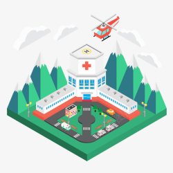 3D纳米飞机山中的医院救护中心高清图片