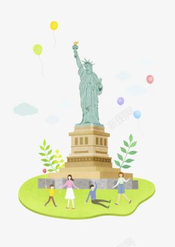 美国地标自由女神像手绘插画高清图片