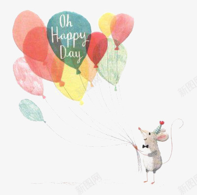 老鼠和气球png免抠素材_新图网 https://ixintu.com 动物 卡通 手绘 拟人 插画 气球 水彩 老鼠 老鼠生日