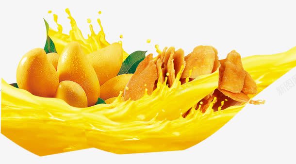 芒果干和汁png免抠素材_新图网 https://ixintu.com 产品实物 水果 芒果干 芒果汁 黄色