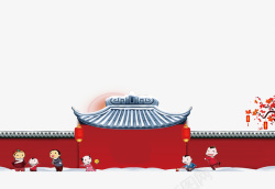 中式城墙红墙绿瓦素材