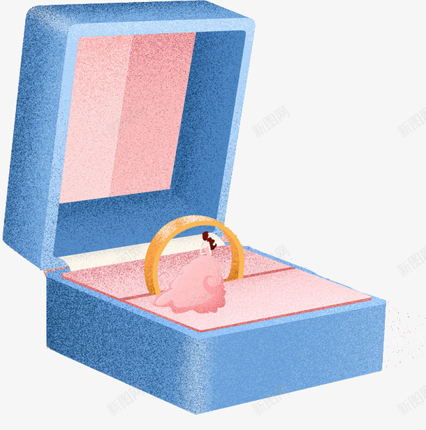 金色戒指png免抠素材_新图网 https://ixintu.com 手绘 礼盒 立体 粉色内衬 结婚戒指盒 花纹 蓝色盒子 金色戒指
