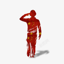 中国军人敬礼军姿红色敬礼人物剪影高清图片