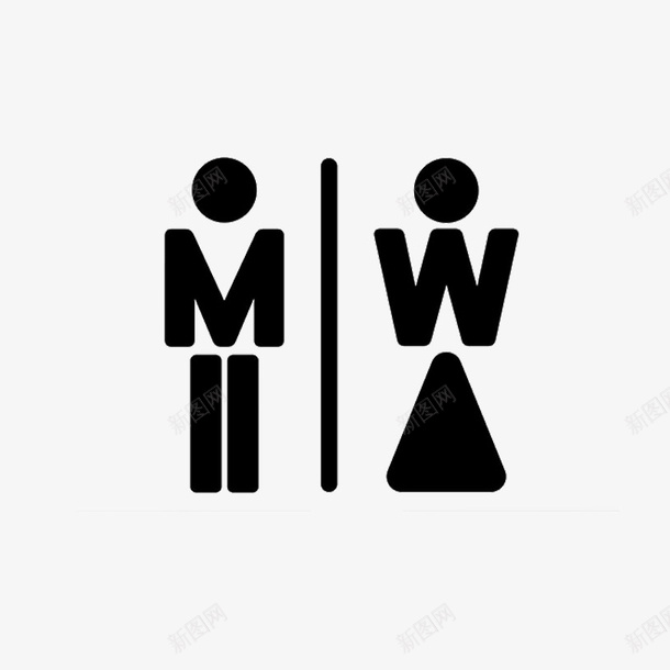 纯色简约男女厕所标识图标png_新图网 https://ixintu.com 三角形 挂牌 独特 男厕所 简单形状 英文字母 轮廓 颜色单一 黑色