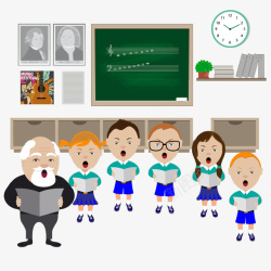 欧洲教学老师卡通音乐课合唱高清图片