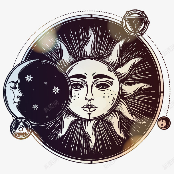 太阳和月亮黑色png免抠素材_新图网 https://ixintu.com 太阳 月亮 欧式 黑色