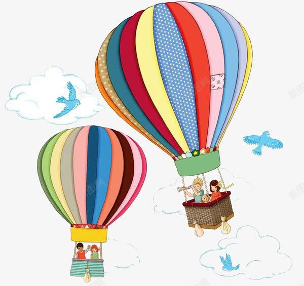 热气球上的人物png免抠素材_新图网 https://ixintu.com 人物 人物插画 卡通人物 插画 热气球 白云 飞机
