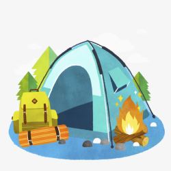 户外露营帐篷可爱卡通手绘旅行户外野炊图高清图片