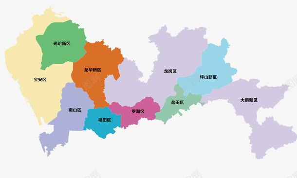深圳行政区域地图png免抠素材_新图网 https://ixintu.com 区域图 地图 深圳