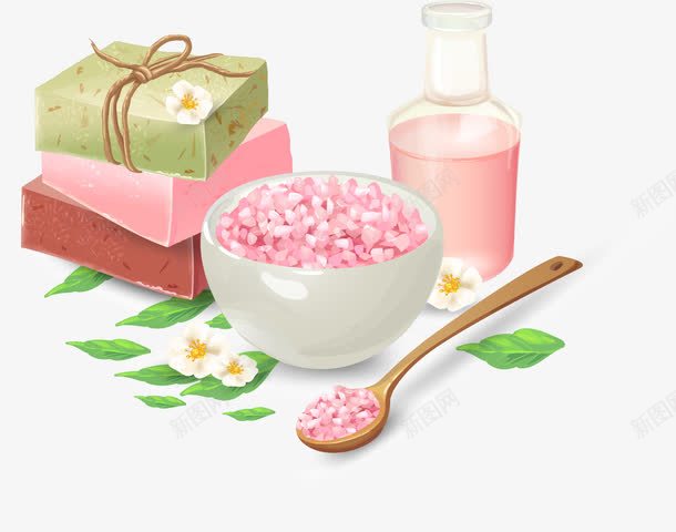 手绘SPApng免抠素材_新图网 https://ixintu.com SPA 手工皂 手绘 粉色浴盐 身体护理