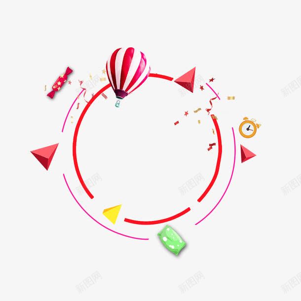 红色圆环科技促销png免抠素材_新图网 https://ixintu.com 三角形 促销 圆环 时间 热气球 科技 红色 黄色