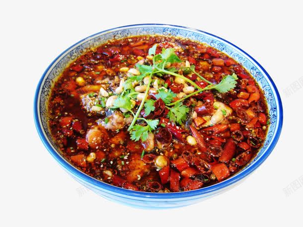 一碗辣香四溢的川味水煮鱼片png免抠素材_新图网 https://ixintu.com 地方美食 川菜 特色菜 美食 花椒 花生米 辣椒 食物素材 餐饮 香菜
