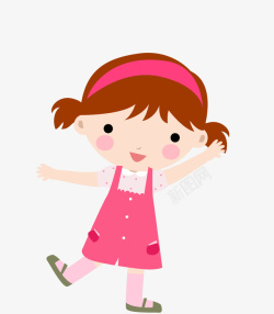 儿童夏季服饰手绘卡通粉色小裙子两个小辫子高清图片