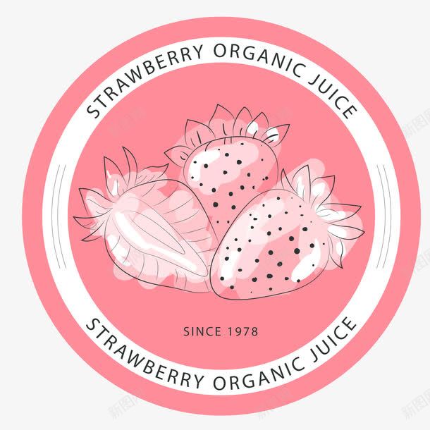 卡通手绘彩绘标签png免抠素材_新图网 https://ixintu.com 圆形 标签设计 水果 粉红色 草莓 食物