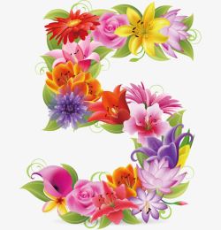 国际时尚数字5时尚花纹花朵鲜花数字5矢量图高清图片