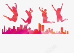 五四青年人物五四青年节跳跃欢呼青春万岁人物高清图片