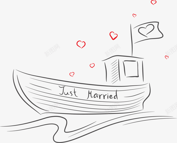 黑色线条轮船png免抠素材_新图网 https://ixintu.com 一帆风顺 海浪 爱心 简约小船 装饰图案 黑色轮船