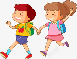 上学的小朋友牵手走路的小朋友高清图片