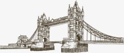 桥梁风景手绘伦敦地标伦敦塔桥高清图片