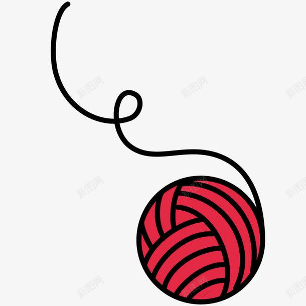 手绘毛线球png免抠素材_新图网 https://ixintu.com 卡通 圆形 彩色毛球 手绘 毛线球 简图 红色 绳子 黑色