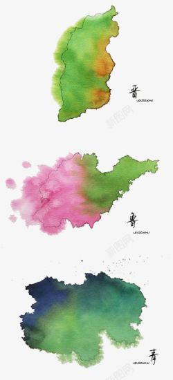 手绘水彩中国省份素材