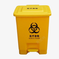 生活垃圾分类黄色医疗废物桶高清图片