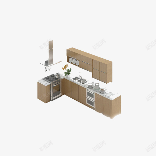 3D厨房png免抠素材_新图网 https://ixintu.com 3D 厨房 室内 家居