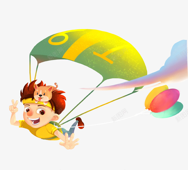 卡通滑翔的男孩插画psd免抠素材_新图网 https://ixintu.com 云朵 儿童 开心 插画 气球 滑翔 男孩 飞行