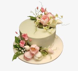 粉色绿叶玫瑰花图案花朵蛋糕高清图片