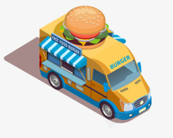 汉堡快餐车手绘卡通立体25D汉堡快餐车高清图片
