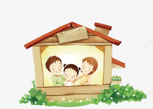 温馨小房子png免抠素材_新图网 https://ixintu.com 一家三口 三叶草 卡通 小屋 幸福一家人 手绘 父母和孩子