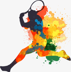 网球运动员矢量彩色时尚网球运动员剪影高清图片