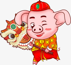 小猪舞狮卡通可爱舞狮的小猪PSD元素高清图片