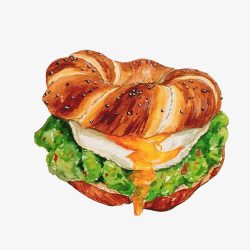 色彩美食圈圈面包三明治手绘画高清图片
