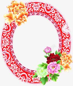 手绘红色花纹中式婚礼素材